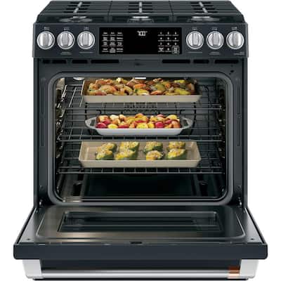 30 in. 5.6 cu. ft. Smart Gas Range with Self-Cleaning Convection Oven in Matte Black, Fingerprint Resistant