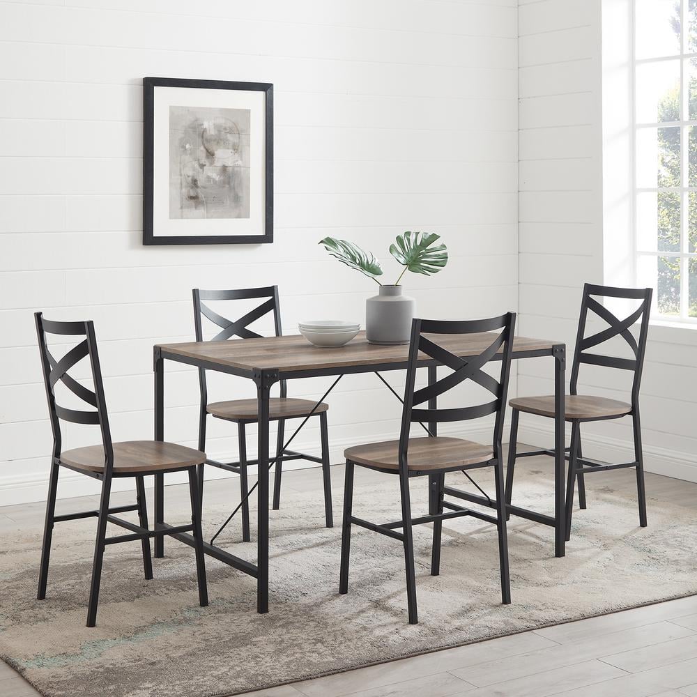 Welwick Designs 5 Piece Grey Wash Angle Iron Dining Set With X Back Chairs Hd8195 The Home Depot 5 Piece Grey Wash Angle Iron Dining Set, Iron Dining Table And Chairs