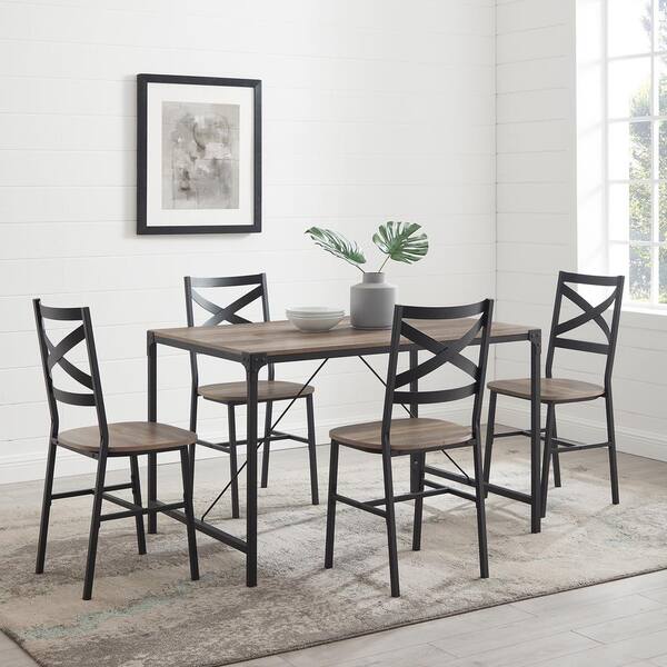 5 Piece Grey Wash Angle Iron Dining Set, How To Clean Wood Dining Room Chairs