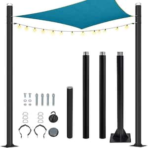 Two 10 ft. Heavy Duty Metal Shade Sail Poles for Shade Sail with D-Clamp, Sun Shade Poles, String Light Poles, Black