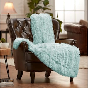 Solid Aqua Shaggy Faux Long Fur Polyester Throw Blanket - 60 in. x 70 in.