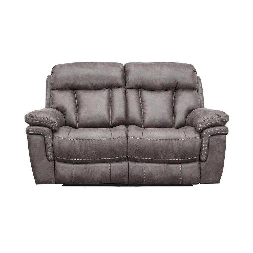 Grayson 66" Gray Leather Power Reclining Loveseat with Pillow-Top Arms