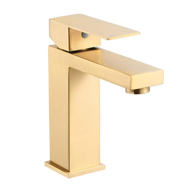 Heemli Square Single Handle Single Hole Bathroom Faucet with Supply Line in Brushed Gold