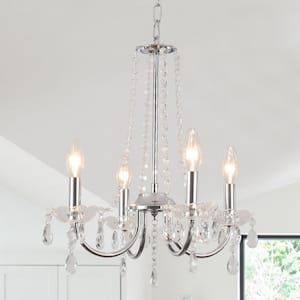 4-Light Chrome Candle Style Chandelier with Crystal Accents for Living Room Bedroom