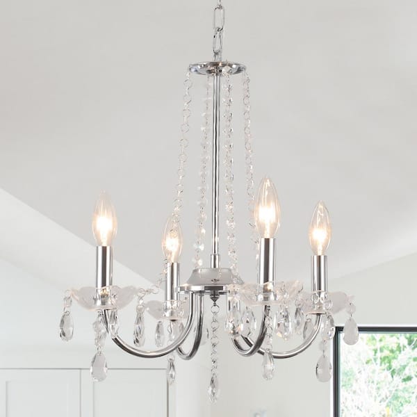 LWYTJO 4-Light Chrome Candle Style Chandelier with Crystal Accents for Living Room Bedroom