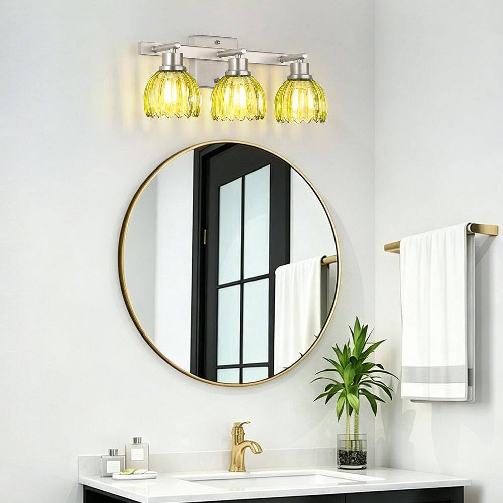 19.45 in. 3-Light Brushed Nickel Vintage Bathroom Vanity Light with Green Glass Shades price history on PriceWatchPro