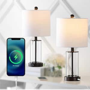 Abner 21 in. Oil Rubbed Bronze Glass Modern Contemporary USB Charging LED Table Lamp