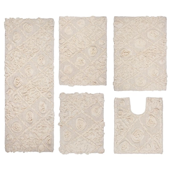 Modesto Bath Rug 100% Cotton Bath Rugs Set, 5-Pcs Set with Contour, Ivory