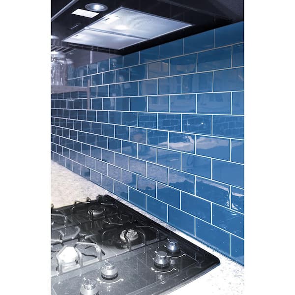 Colorway 3 in x 6 in Ocean Blue Glass Mosaic Polished Wall and Floor Tile (30 Cases/150 sq. ft. /Pallet)