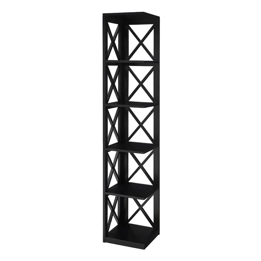 Black 5-Tier X-Frame Corner Bookcase for Kids