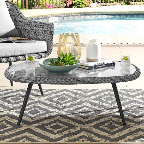 MODWAY Endeavor Wicker Outdoor Coffee Table in Gray