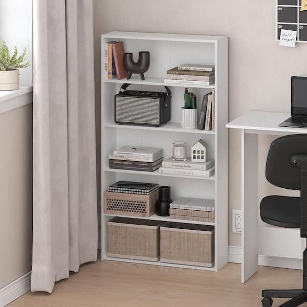 Basic 43.66 in. Tall White Wood 5-Shelf Bookcase