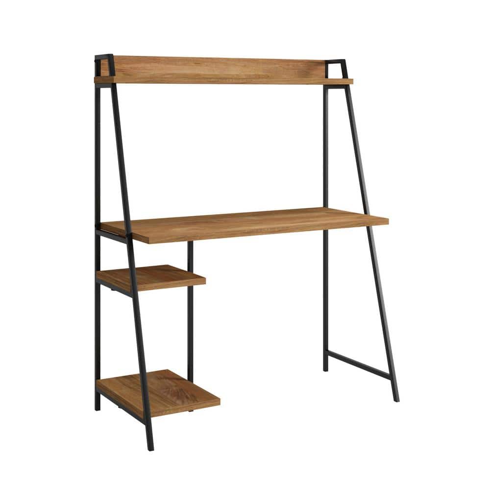 North Avenue Desk with Hutch Sindoori Mango - Sauder: Industrial Writing Desk, Open Storage