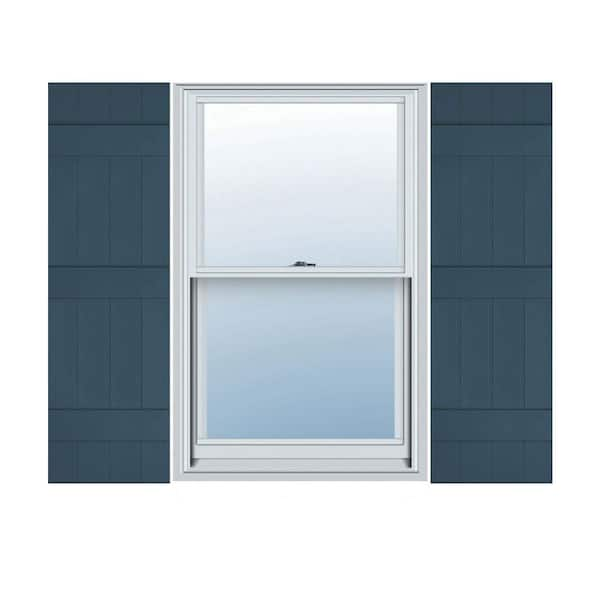 Ekena Millwork 14 in. x 61 in. Lifetime Vinyl Custom Four Board Joined Board and Batten Shutters Pair Classic Blue