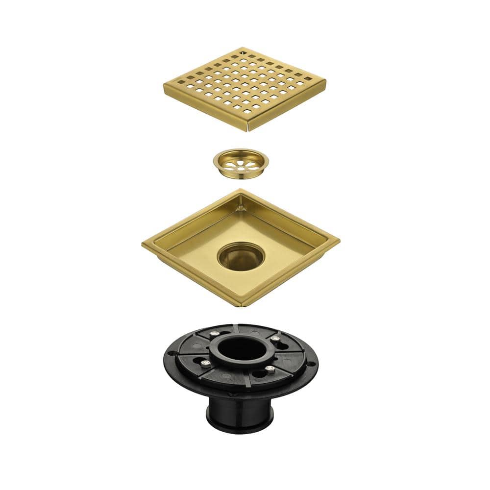 6 in. Gold Stainless Steel Square Shower Floor Drain with Removable Grate