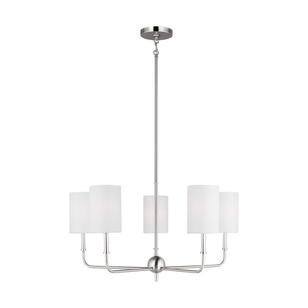 Brushed Nickel 5-Light Chandelier with White Drum Shades