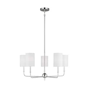 Sernatra 5-Light Brushed Nickel Chandelier with White Linen Fabric Shades