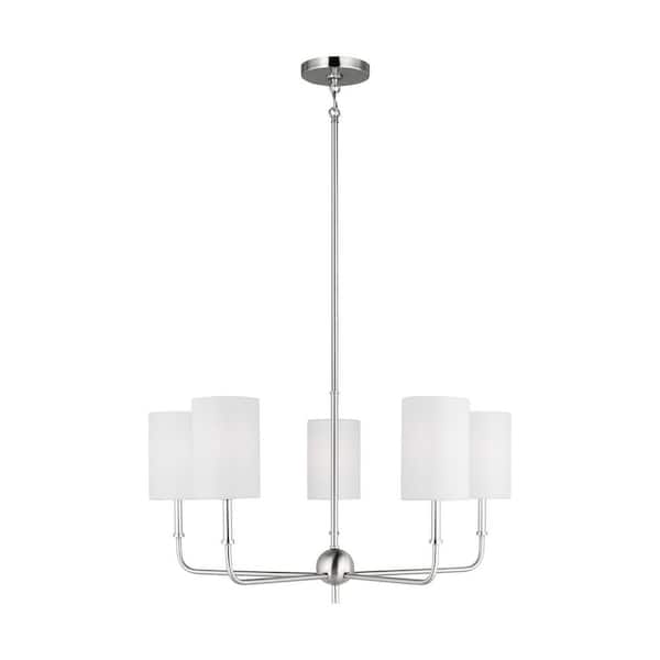 Sernatra 5-Light Brushed Nickel Chandelier with White Linen Fabric Shades