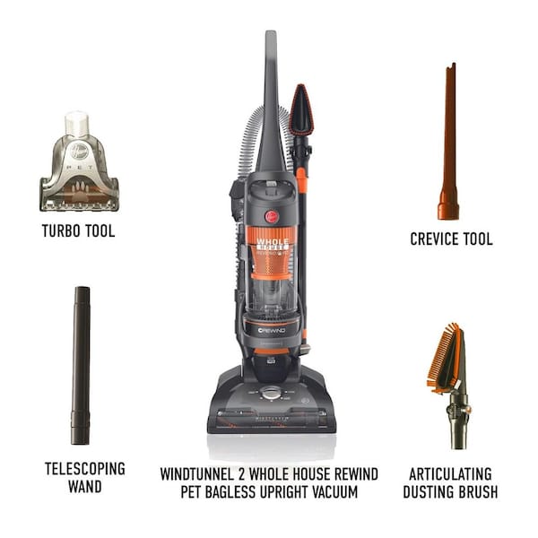 HOOVER - WindTunnel 2 Whole House Rewind, Bagless, Corded, HEPA Filter, Upright Vacuum Cleaner, Carpet and Hard Floors, UH71255V