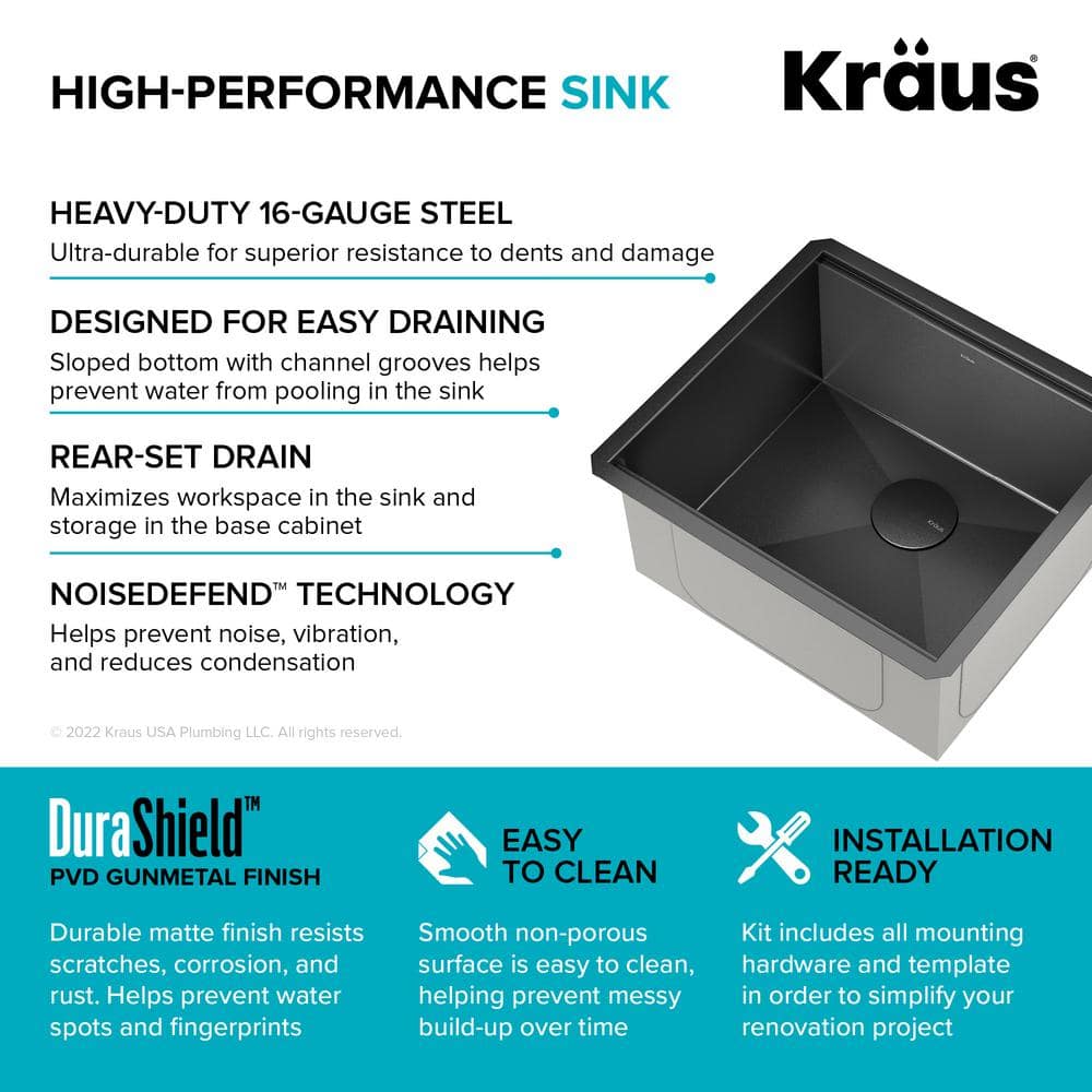 Kore 21" Black Stainless Steel Single Bowl Undermount Kitchen Sink