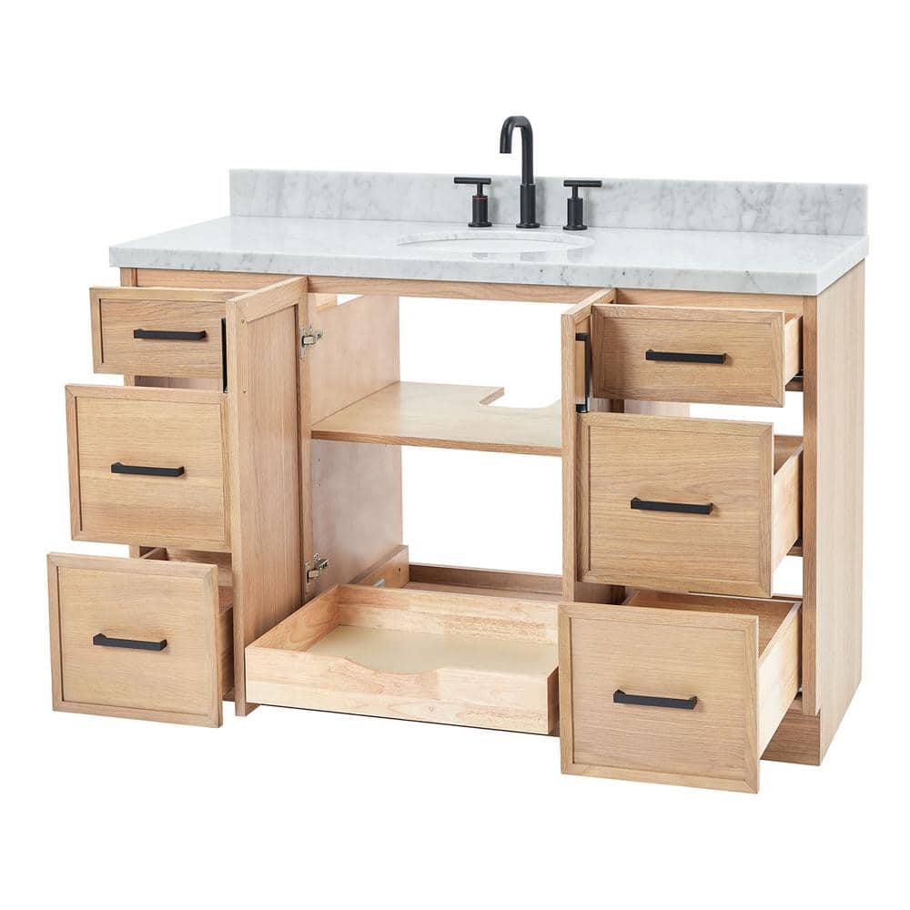 Kelly 55" White Oak Single Sink Vanity with Marble Top