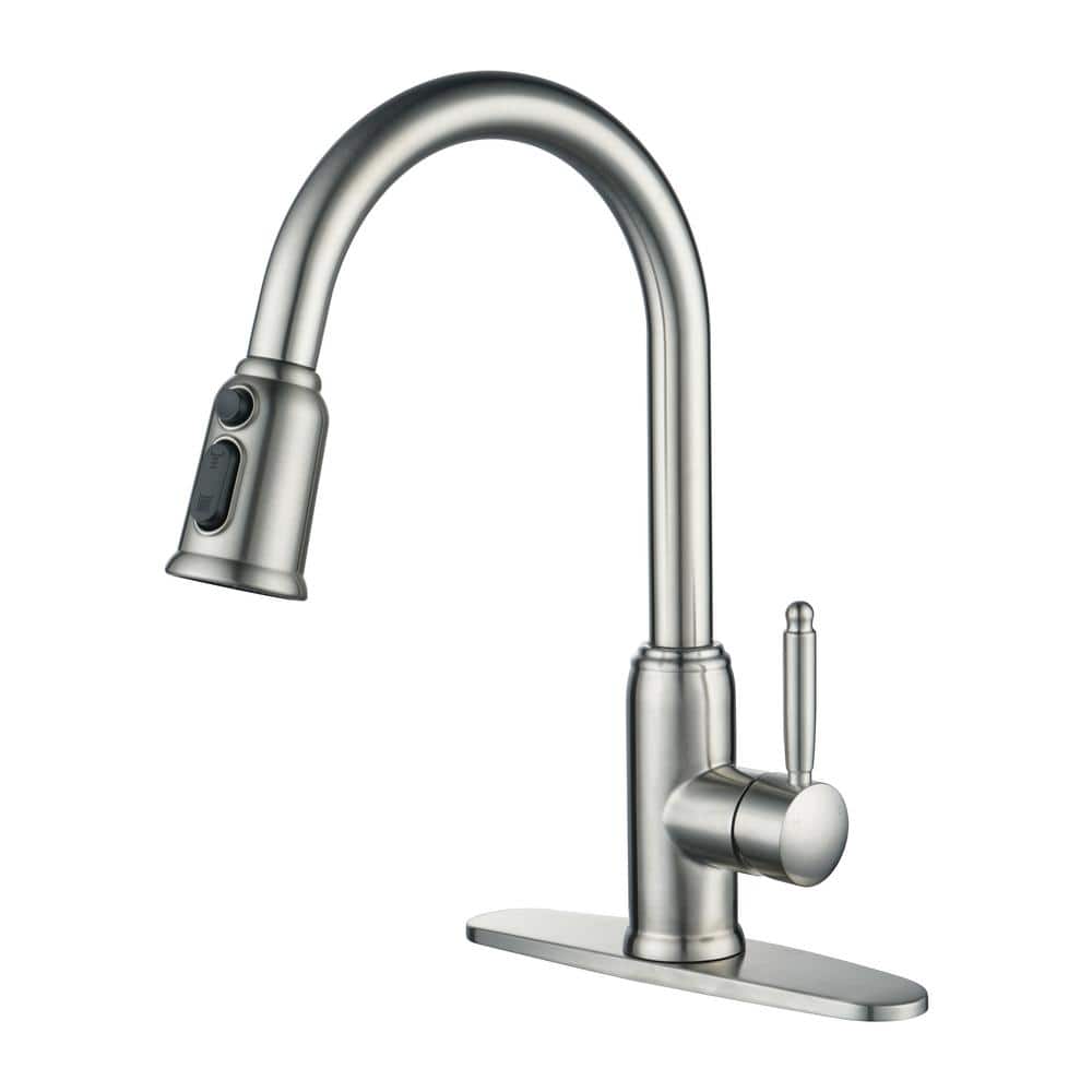 ALEASHA SingleHandle Pull Down Sprayer Kitchen Faucet in Brushed