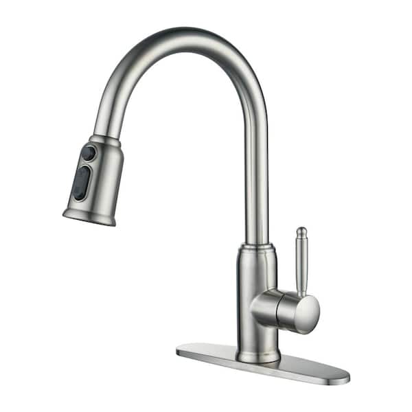 ALEASHA Single-Handle Pull Down Sprayer Kitchen Faucet in Brushed Nickel