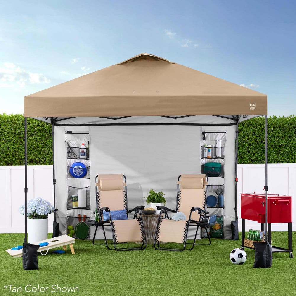 Silver 10x10ft Easy Setup Pop Up Canopy Tent with Side Wall