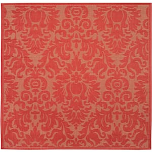 Courtyard Red 7 ft. x 7 ft. Square Floral Indoor/Outdoor Patio  Area Rug