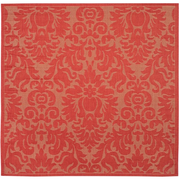 SAFAVIEH Courtyard Red 8 ft. x 8 ft. Square Floral Indoor/Outdoor Patio  Area Rug