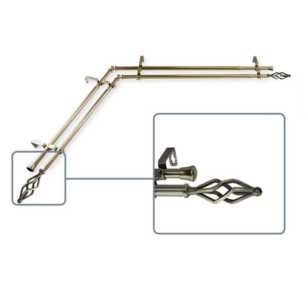 Unbranded 28 in. to 48 in. Adjustable 13/16 in. Corner Window Double Curtain Rod in Antique Brass with Cassandra Finials