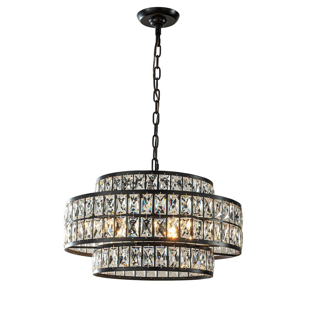 22'' Modern Crystal Chandelier 6-Light Matte Black Tiered Drum Pendant Light Fixture for Dining Room and Kitchen price history on PriceWatchPro
