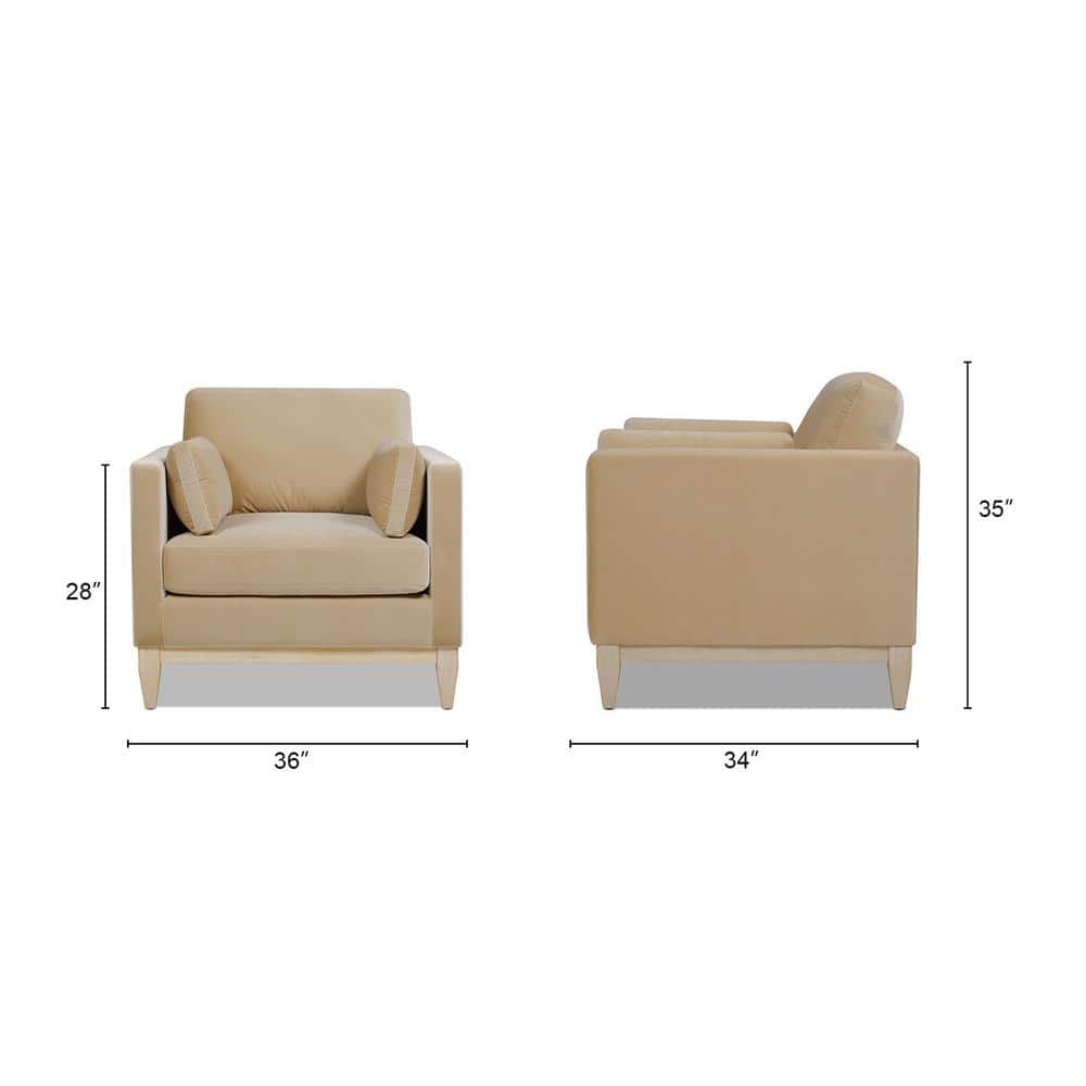 Knox 36" Fawn Brown Velvet Armchair with Wood Base