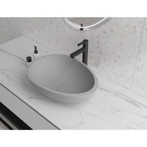 Egg Shape Concrete Vessel Bathroom Sink in Grey without Faucet and Drain