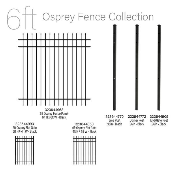 FORGERIGHT 96 in. x 6 ft. Osprey Black Aluminum Line Post with Flat Cap