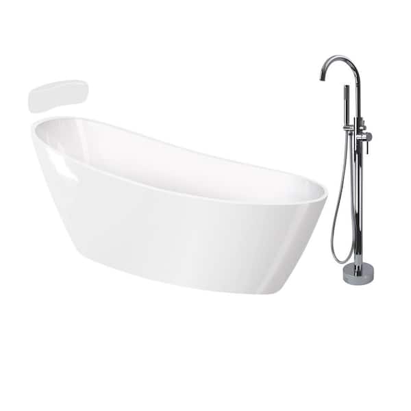 Transolid Aaliyah Grande 67 in. x 30.75 in. Soaking Bathtub with Reversible Drain in Gloss White/Polished Chrome with Faucet