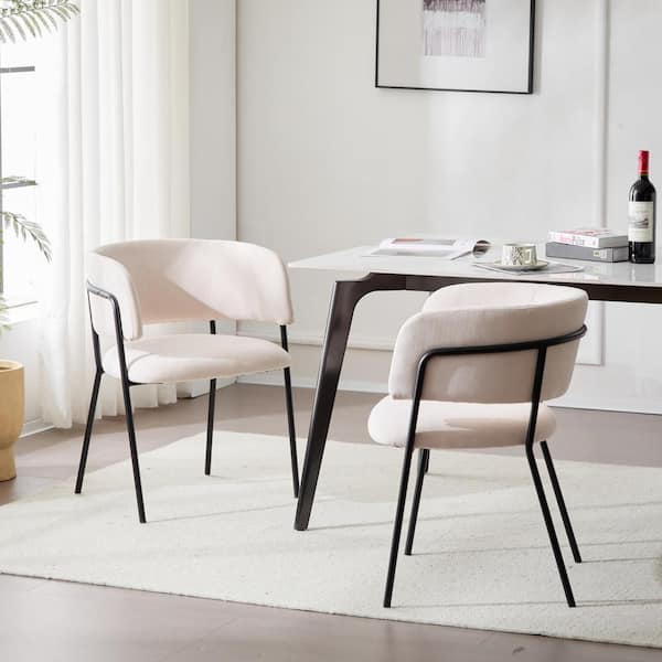 CHRISTOPHER KNIGHT HOME Nest Modern Upholstered Dining Chairs, Metal Frame, Beige + Black, Set of 2