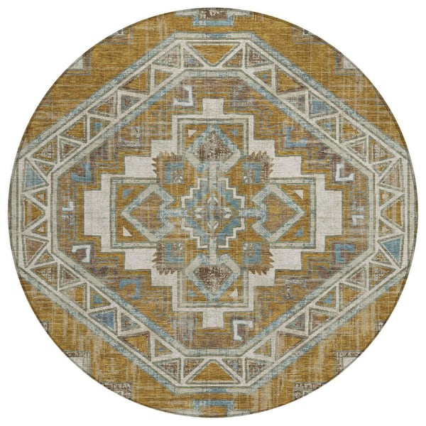 Chantille Machine Washable Indoor/Outdoor Abstract ACN2794 Walnut 8 ft. x 8 ft. Round Rug
