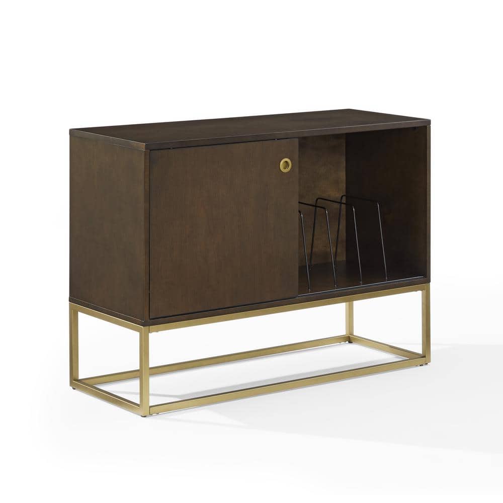 Byron Dark Brown and Gold Media Console with Vinyl Storage
