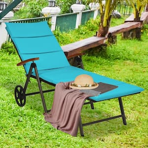 Wicker Outdoor Chaise Lounge with Turquoise Cushions