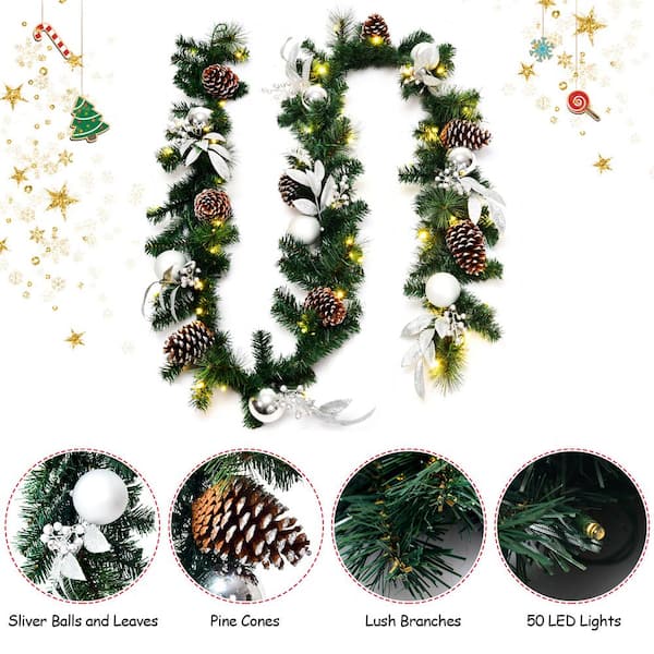 9 ft. Battery Operated Pre-Lit LED Artificial Fall Garland with Pinecones and Berries