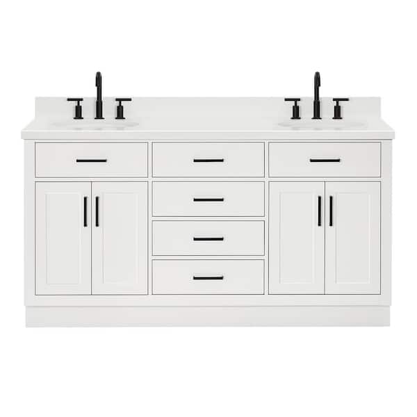 Hepburn 66 in. W x 22 in. D x 36 in. H Double Freestanding Bath Vanity in White with Pure White Quartz Top