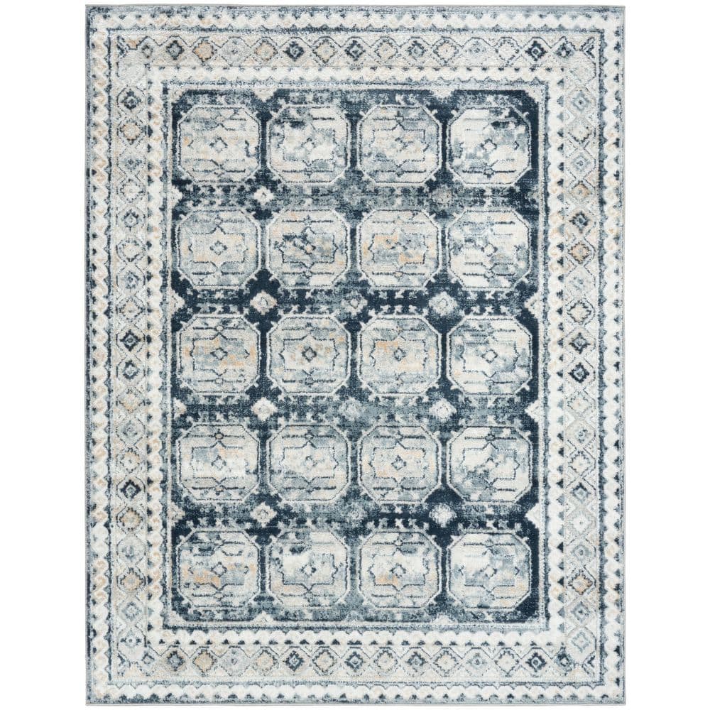 Nourison Dekor Grey Navy 4 ft. x 6 ft. Geometric Traditional Area Rug ...