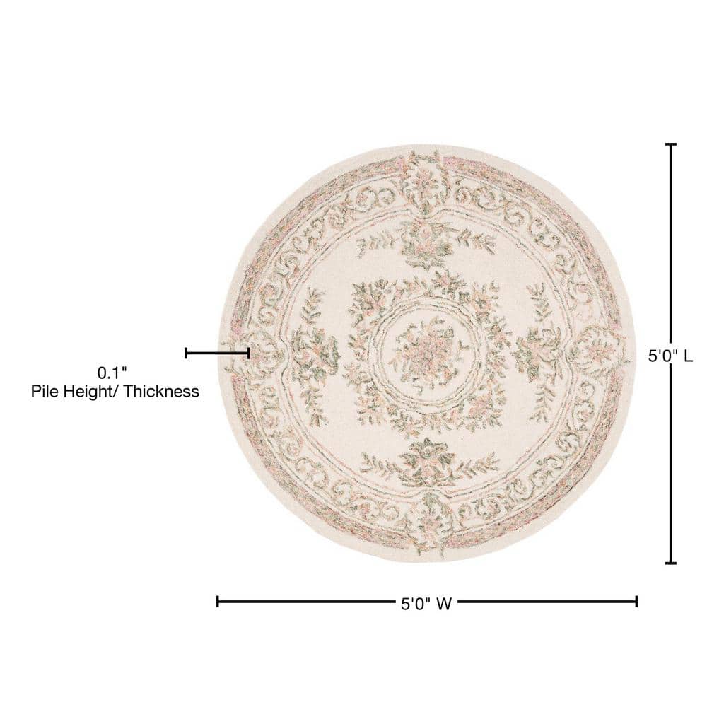 Elegant Ivory Tufted Wool 5' Round Handmade Area Rug