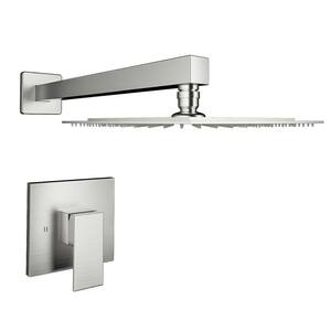 Single-Handle 1-Spray Square Spray Head Wall Mounted Shower Faucet in Brushed Nickel (Valve Included)
