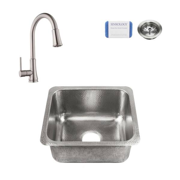 SINKOLOGY Wilson Undermount Stainless Steel 17 in. Single Bowl Bar Prep Sink with Pfister Faucet and Drain