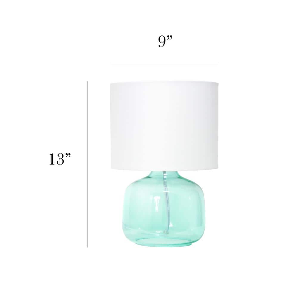 Aqua Glass Nightstand Lamp with White Fabric Shade