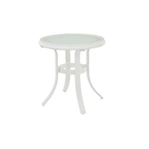 Riverbrook Shell White Round Glass Top Aluminum Outdoor Patio Side Table