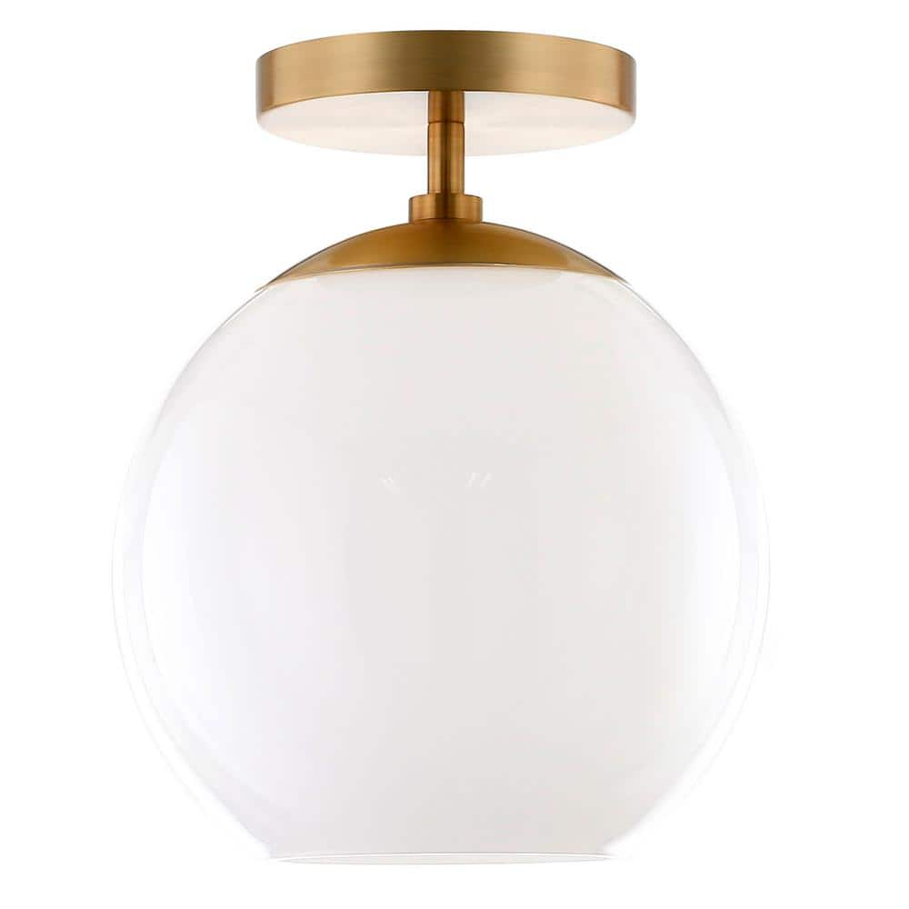 Evelyn&Zoe Retro Semi Flush Mount Ceiling Light with White Milk Glass