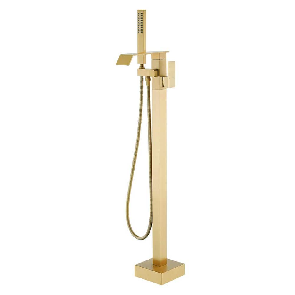 Single Handle Floor Mount Bathtub Faucet Freestanding Tub Filler Standing Shower Faucets with Handheld Shower in Gold price history on PriceWatchPro
